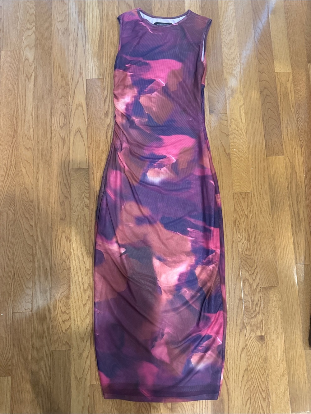 Sleeveless Midi Dress in Pink and Purple Abstract Print